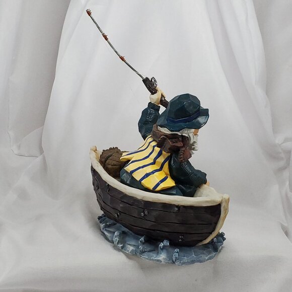 VTG Hand-Painted Santa Fisherman Figurine Boat With Fishing Rod Nautical Resin - Picture 5 of 11